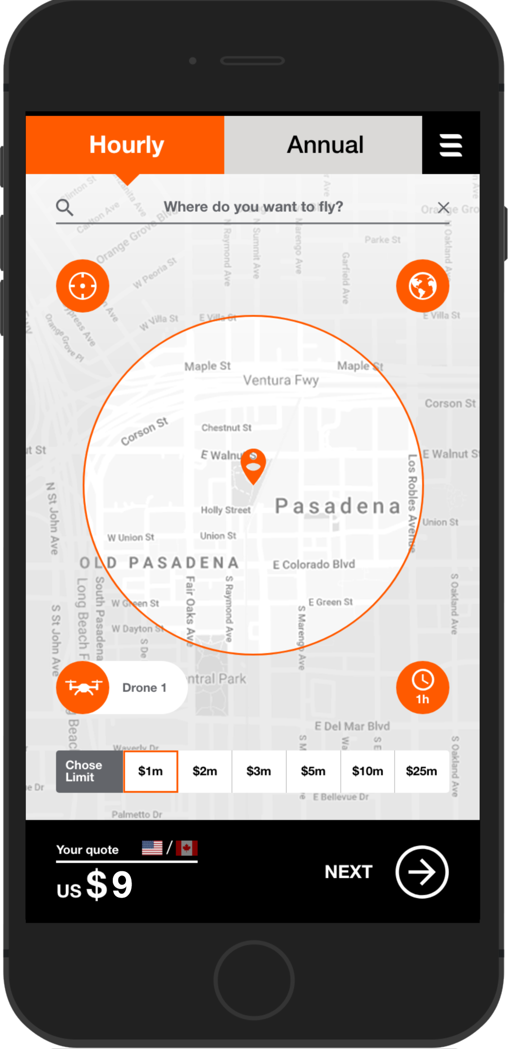 Screen shot of AirModo app detailing map feature